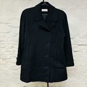 Vintage Calvin Klein Pea Coat Black 100% Merino Wool Overcoat Union Made Classic